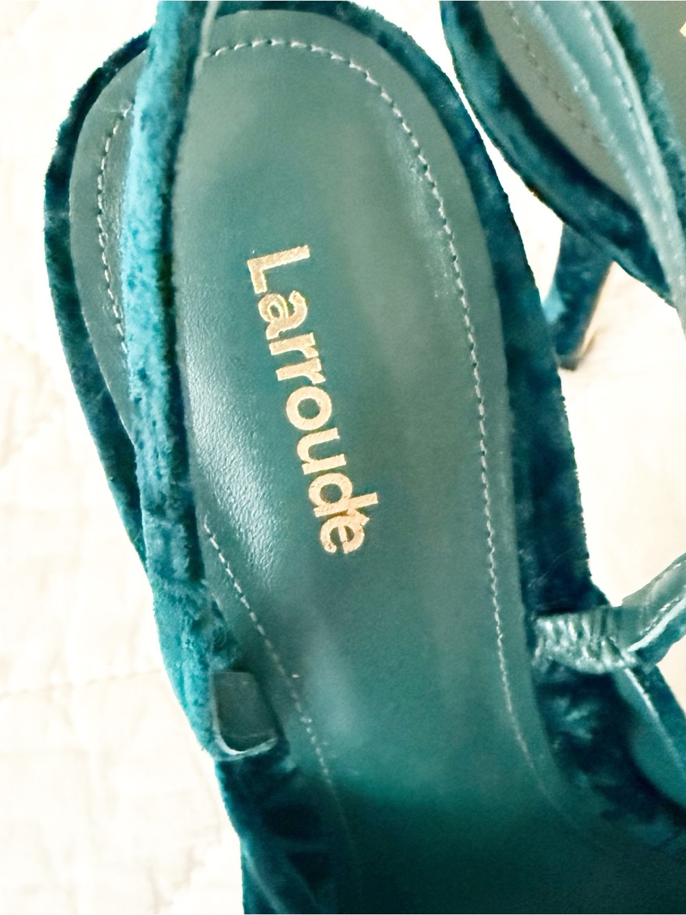 NEW Larroude Mayfair Sandal Jungle Velvet Emerald Green Slingback Heels 8 NWOT - Picture 7 of 9